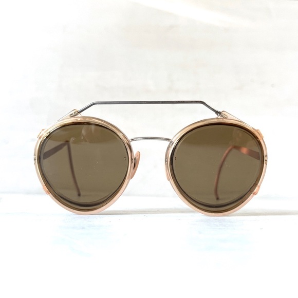 Antique Larry Davis Metal Round Eyeglasses w Sunglasses Clip On Near Sighted Rx - Picture 4 of 16